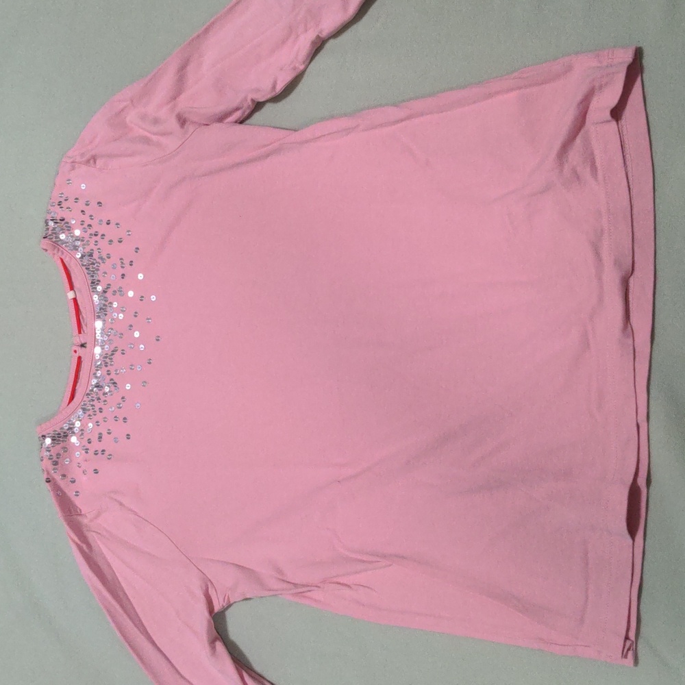 Boden pink long sleeve shirt w/ a sequin border around the collar. Girls shirt.